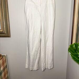 Worthington White Linen Wide Leg Pants High Rise Coastal Trousers Size 8